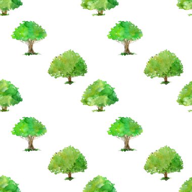 seamless pattern with watercolor drawing trees clipart