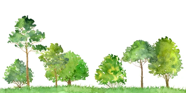 Watercolor landscape with trees — Stock Photo, Image