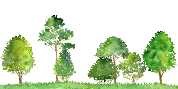 Akwarela krajobraz z drzewa — Zdjęcie stockowe