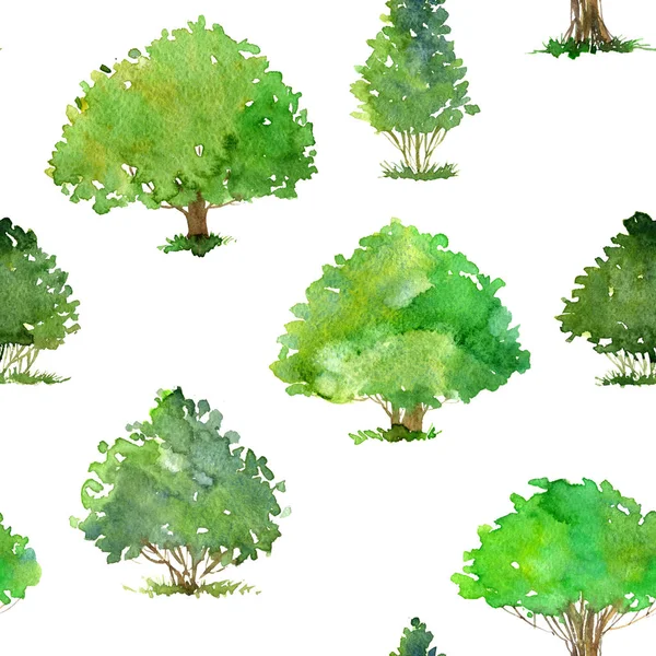 Modello senza soluzione di continuità con acquerello disegno alberi — Foto Stock