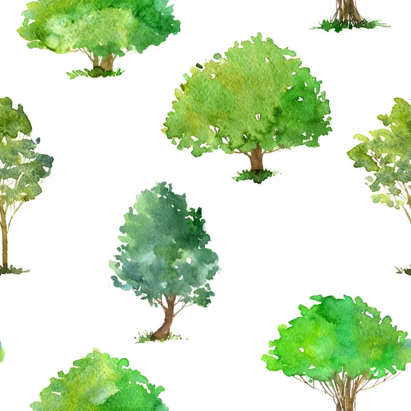 Seamless pattern with watercolor drawing trees — Stock Photo, Image