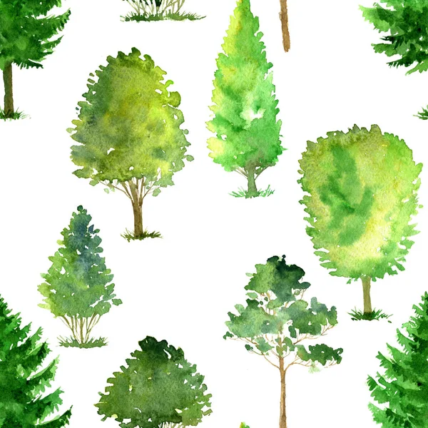 Seamless pattern with watercolor drawing trees — Stock Photo, Image