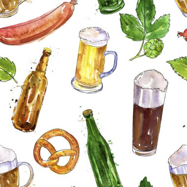 kupalar, şişe ve bardak bira ile Seamless Modeli