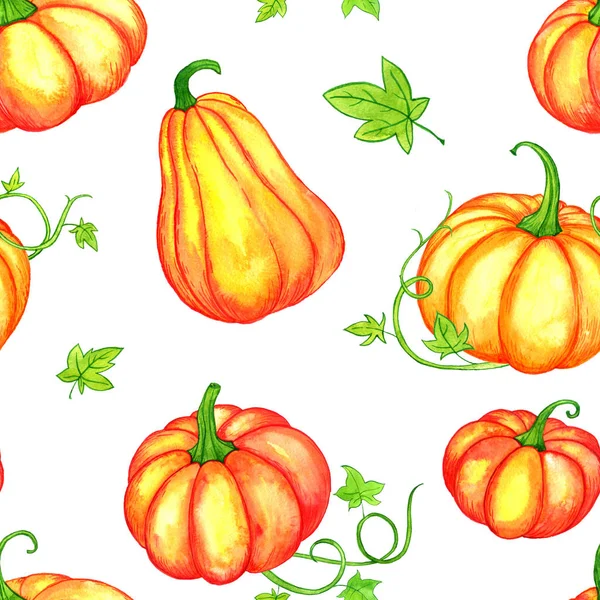 Seamless pattern with watercolor orange pumpkins — Stock Photo, Image