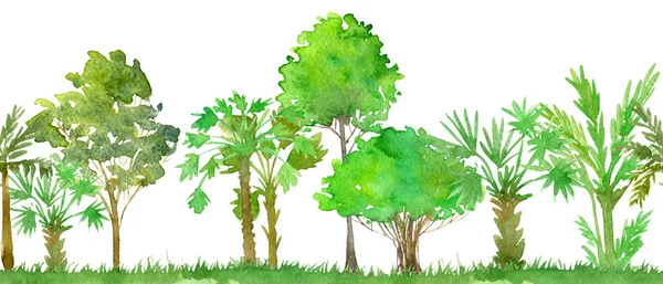 Bezszwowe akwarela krajobraz z palmami — Zdjęcie stockowe