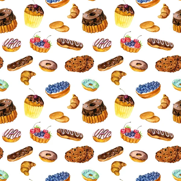 Seamless mönster med akvarell bageri — Stockfoto