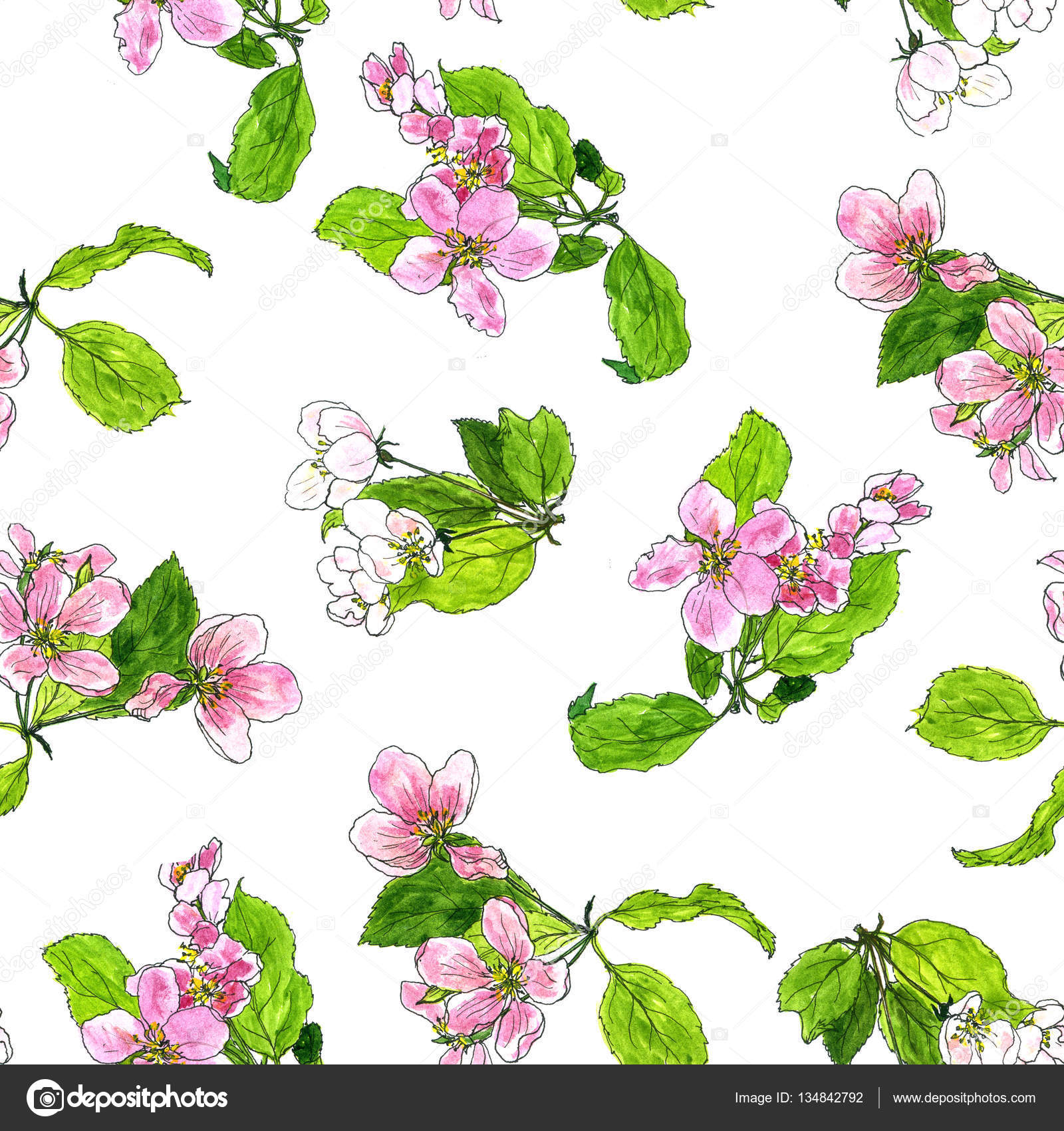 Modèle Sans Couture Avec Des Fleurs De Pommier Printemps