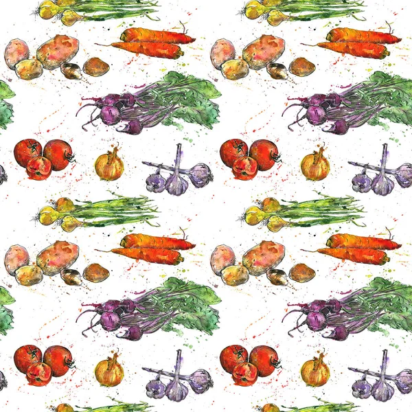 Seamless pattern with hand drawn vegetables — Stock Photo, Image