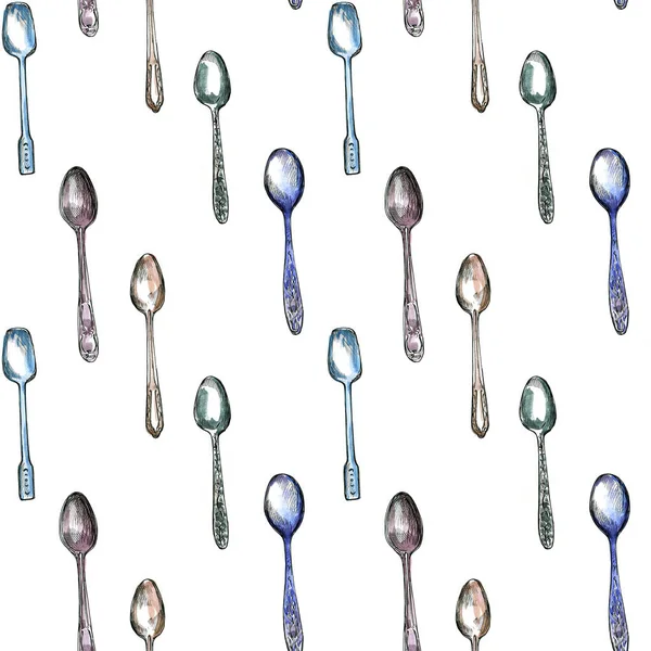 Seamless pattern with tea spoons — Stock Photo, Image