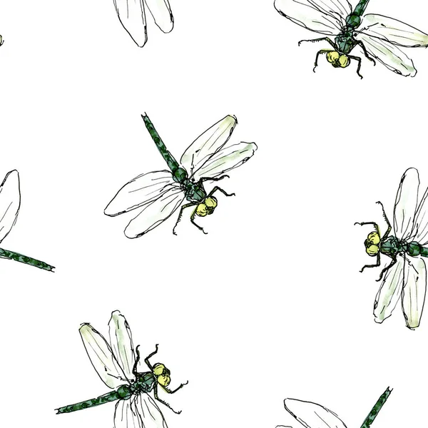 Varrat nélküli mintát, akvarell, rajz rovarok — Stock Fotó
