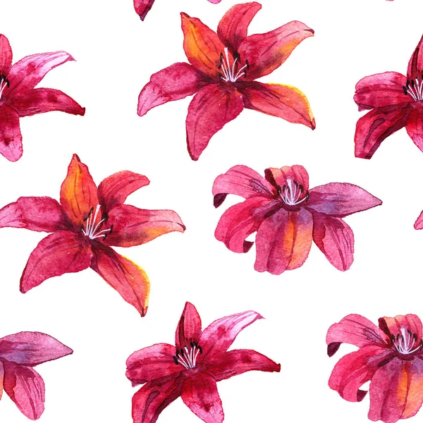 Modello senza soluzione di continuità con disegno ad acquerello fiore giglio — Foto Stock