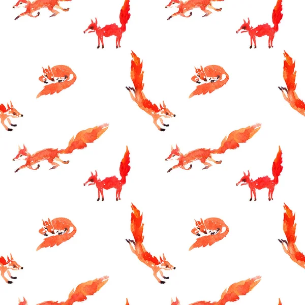 Vzor bezešvé s akvarel lišky — Stock fotografie
