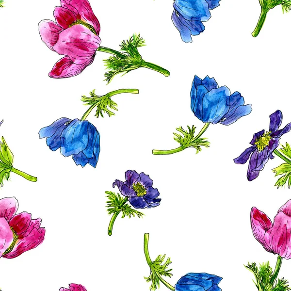 Seamless pattern with watercolor drawing flowers — Stock Photo, Image