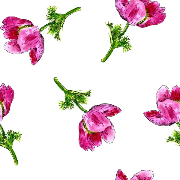 Modello senza soluzione di continuità con fiori disegno ad acquerello — Foto Stock