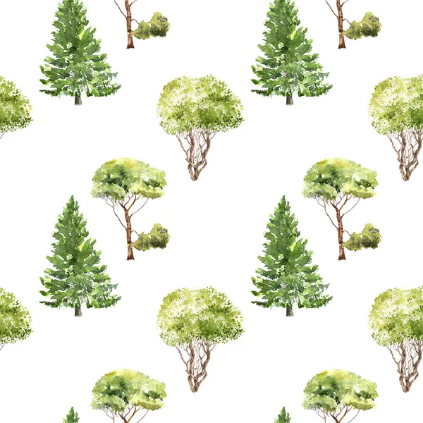 Seamless pattern with trees drawing by watercolor Stock Photo