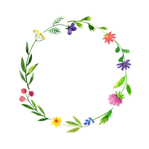 Download Round frame with watercolor doodle plants and flowers ...