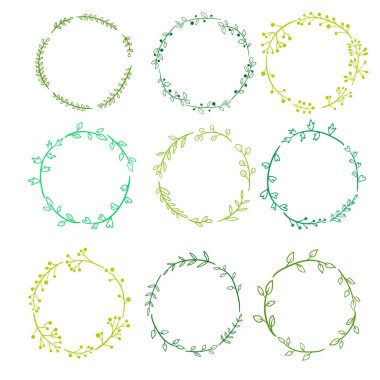 doodle bitkiler ve twigs ile yuvarlak çerçeve