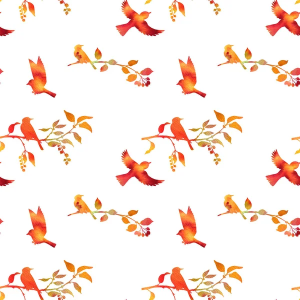 Seamless pattern with watercolor birds — Stock Photo, Image