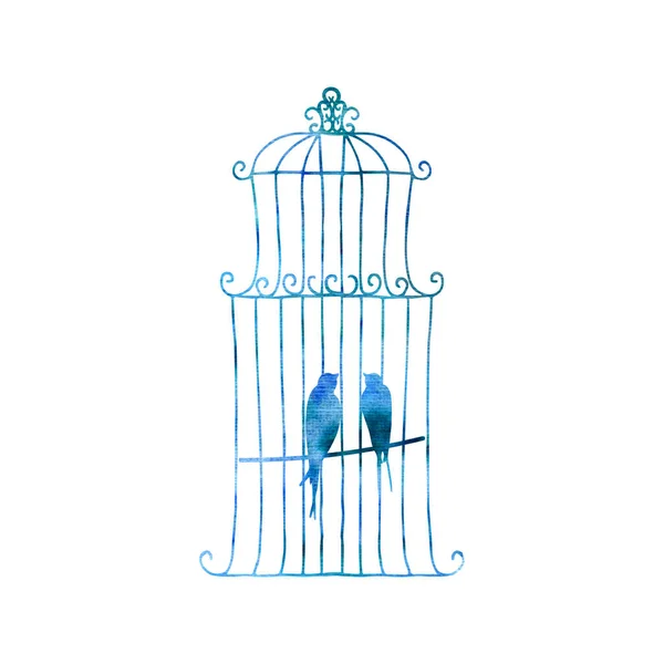 两只燕子关在笼子里 — 图库照片