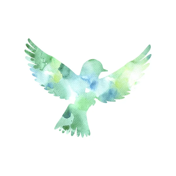 水彩の空飛ぶ鳥シルエット — ストック写真