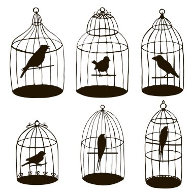 kafesleri siluetleri vektör kuşlar