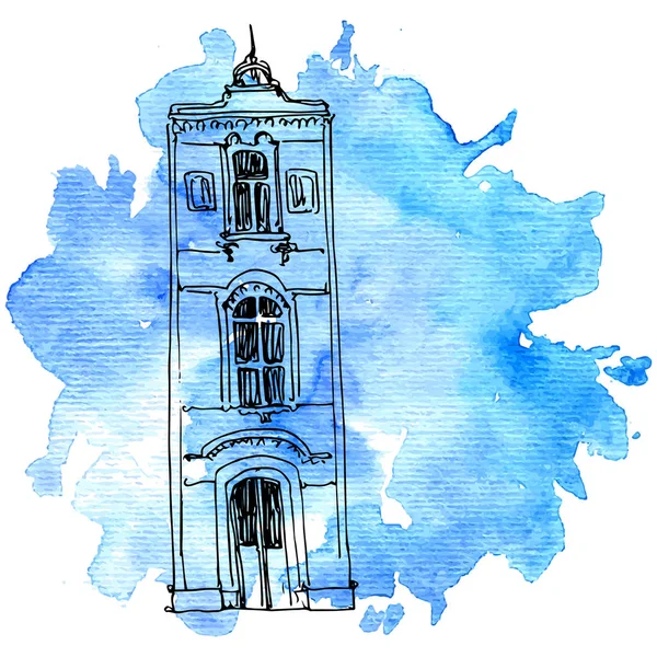 Maison vectorielle à fond aquarelle — Image vectorielle