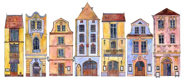 Акварель малювання будинків — стокове фото