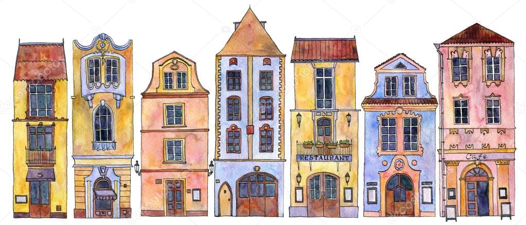 watercolor drawing houses