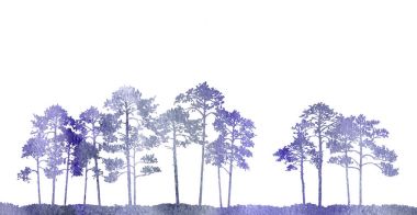 çam ağaçları ile suluboya manzara