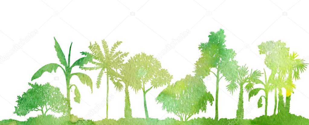 watercolor landscape with palm trees