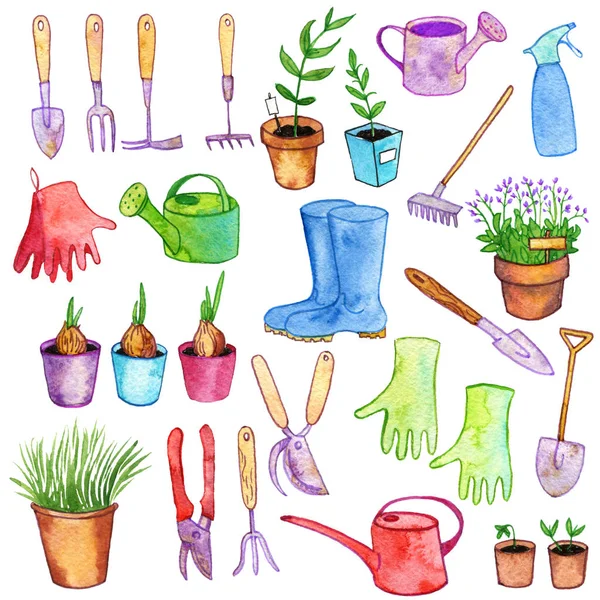 Watercolor garden doodle set — Stock Photo, Image