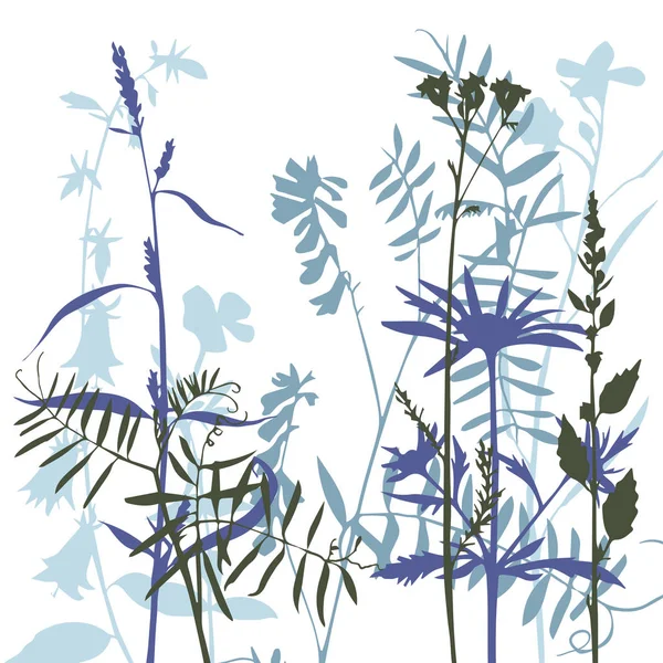 Vector silhouetten van bloemen en gras — Stockvector