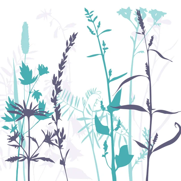 Vector silhouetten van bloemen en gras — Stockvector