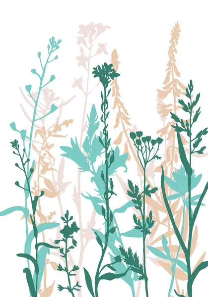 Vector silhouetten van bloemen en gras — Stockvector