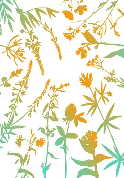 Vector silhouetten van bloemen en gras — Stockvector