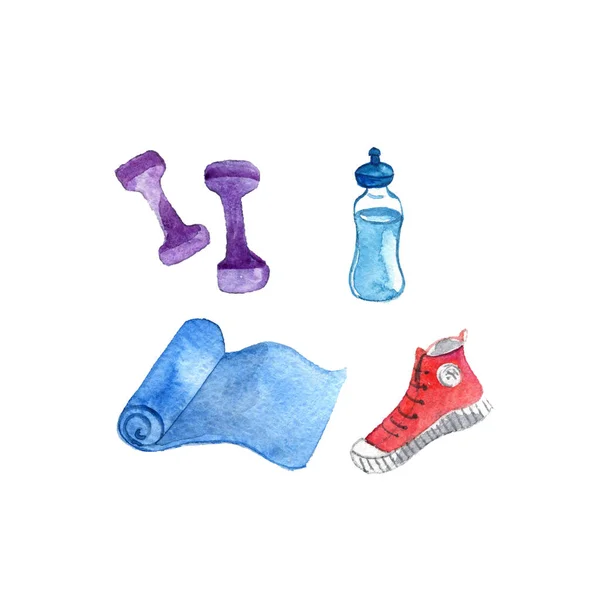 Watercolor sport doodle set — Stock Photo, Image