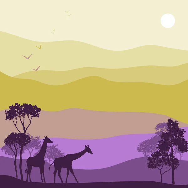 Векторный пейзаж с жирафами — стоковый вектор