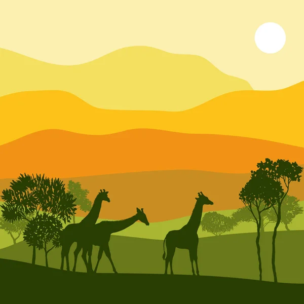 Paysage vectoriel avec girafes — Image vectorielle