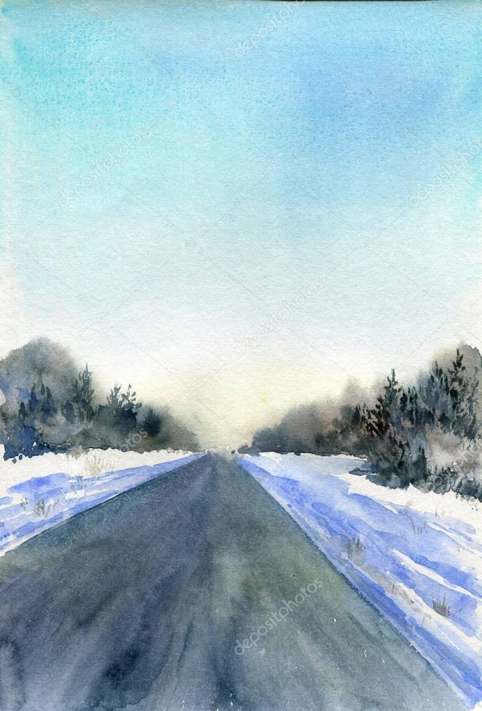 Winter watercolor background  Stock Photo  cat_arch_angel #155297622