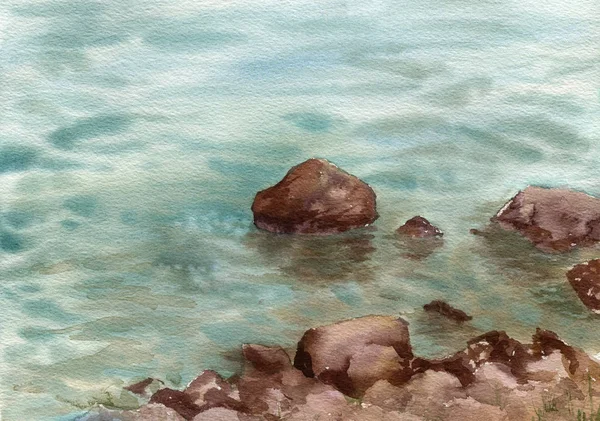 Aquarelle mer et rochers — Photo