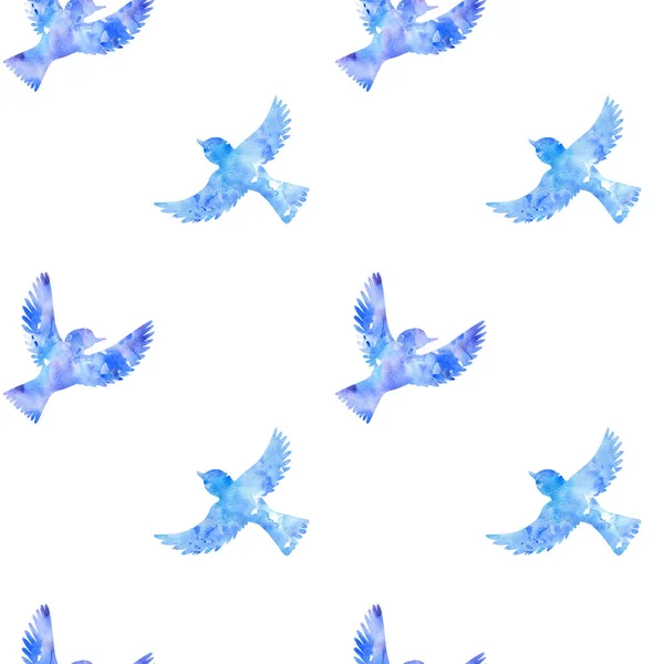 Nahtloses Muster mit Aquarell fliegenden Vögeln Silhouette — Stockfoto