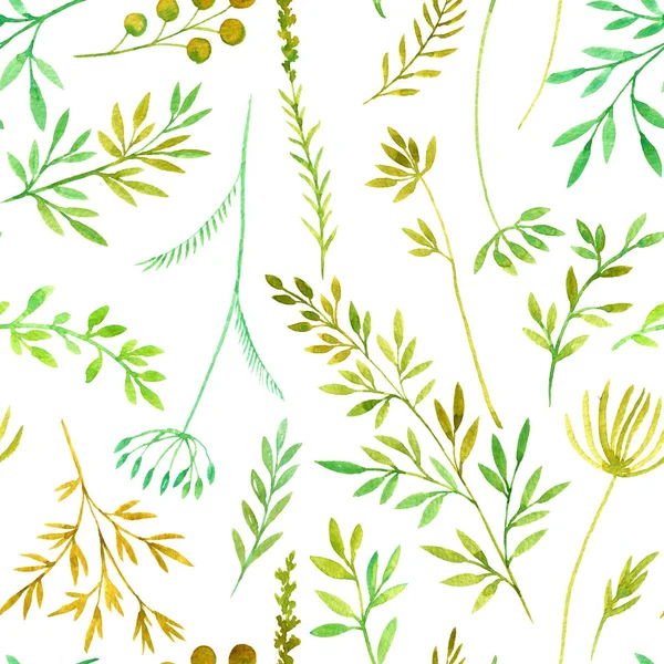 Seamess pattern with watercolor doodle twigs with leaves — Stock Photo, Image