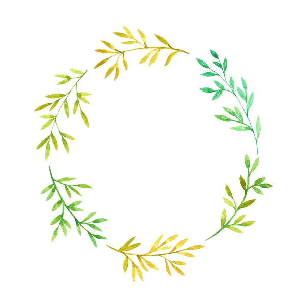Cadru cu crengi doodle acuarelă cu frunze — Fotografie, imagine de stoc