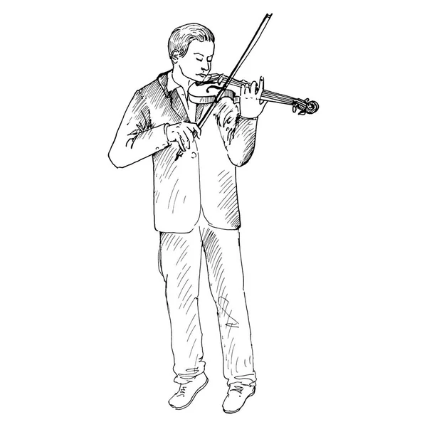 Jonge man spelen van de viool, violist — Stockvector