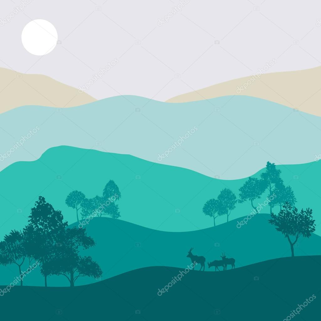 vector landscape with antelopes