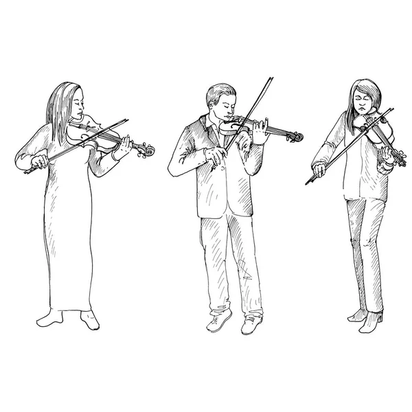 Bosquejo de hombres y mujeres tocando los violines — Archivo Imágenes Vectoriales