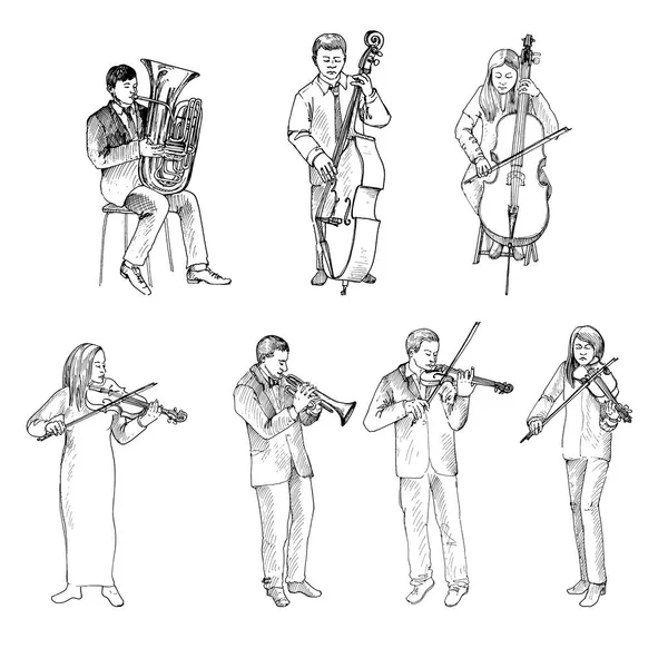 Náčrt hudebníků, orchestr — Stockový vektor