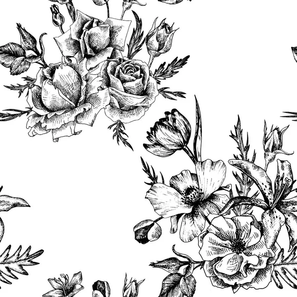 ヴィンテージベクトル花シームレスパターン — ストックベクタ