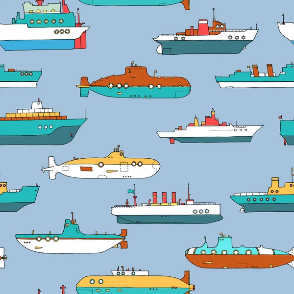 潜水艦や船舶でシームレスなパターン ベクトル — ストックベクタ