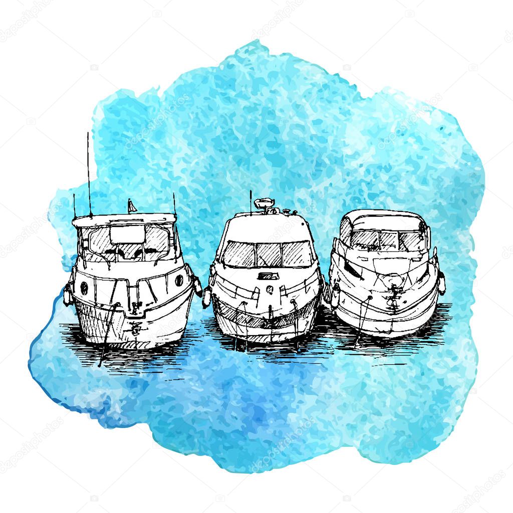 vector sketch of boats